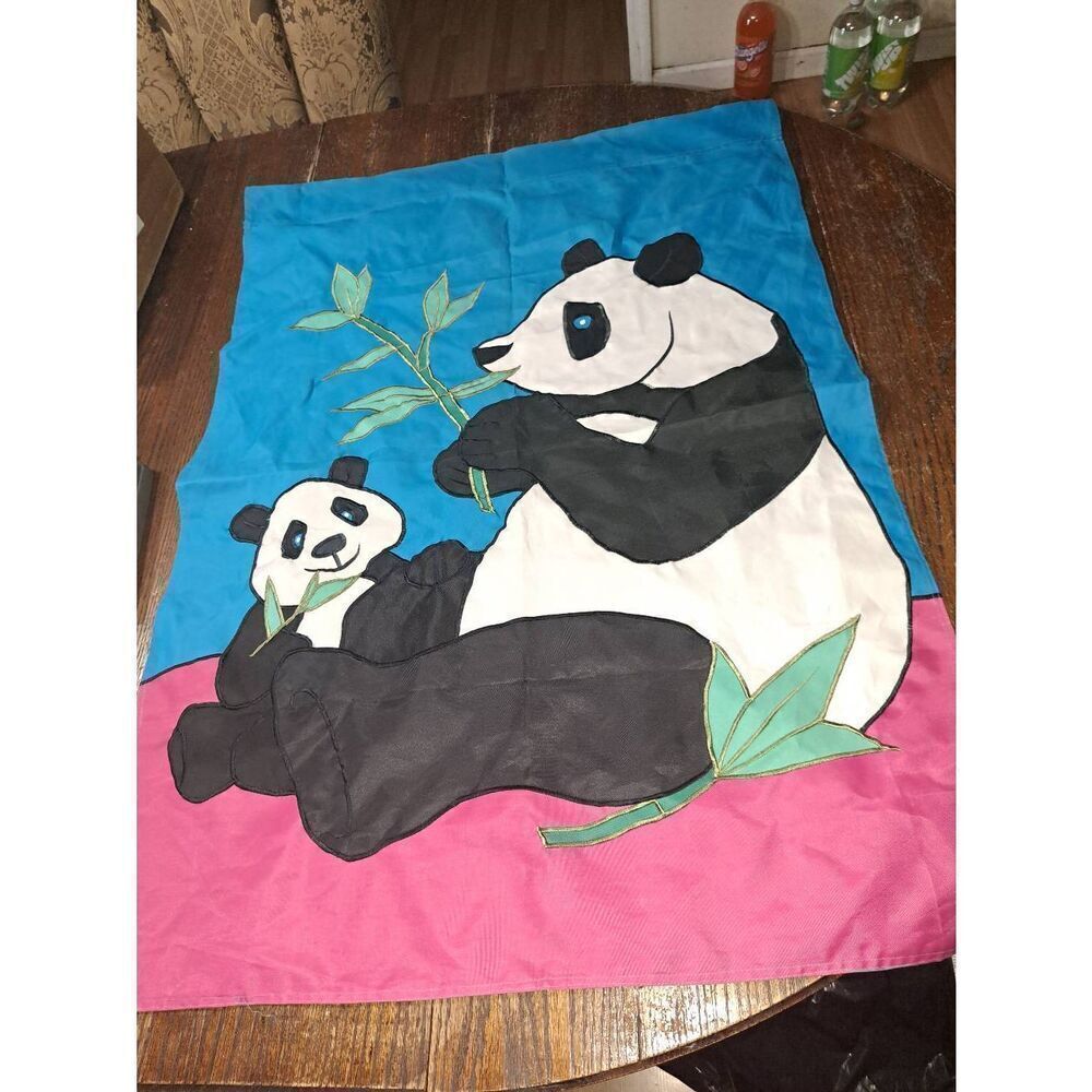 Vintage 1994 Nylon Panda Bear Large House Flag 39"x28" Outdoor Decor